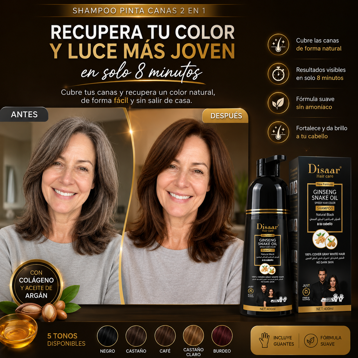 Shampoo Pinta Canas 2 en 1 – Renueva tu Color y Luce un Cabello Más Uniforme