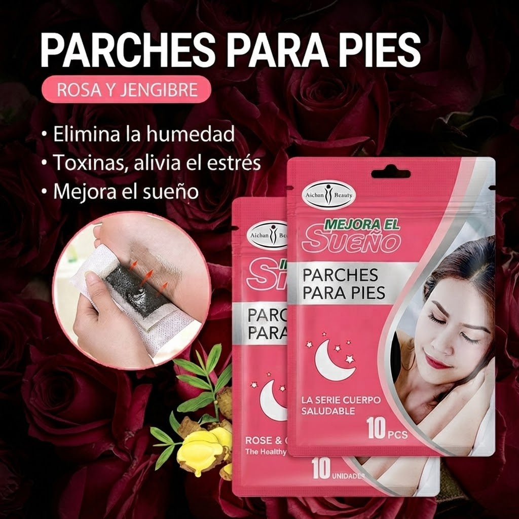 Pack 10 Parches para Pies Rosa Y Jengibre Descanso